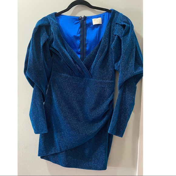 Miss Circle Santana Navy Blue Puff Sleeve Glitter Dress - Picture 3 of 4